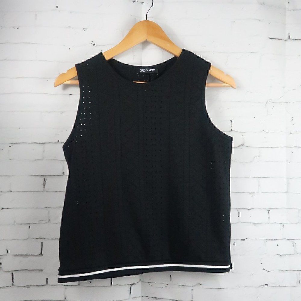 GIRLS & LOVE BLACK SLEEVELESS ROUND NECK SEMI SHEER TANK TOP SIZE JUNIORS XL